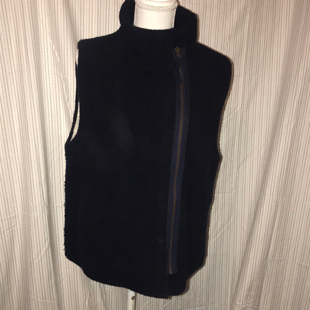 J Crew Navy Fleece Vest with asymmetric Zipper